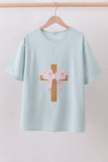 Blue bowknot cross applique top
