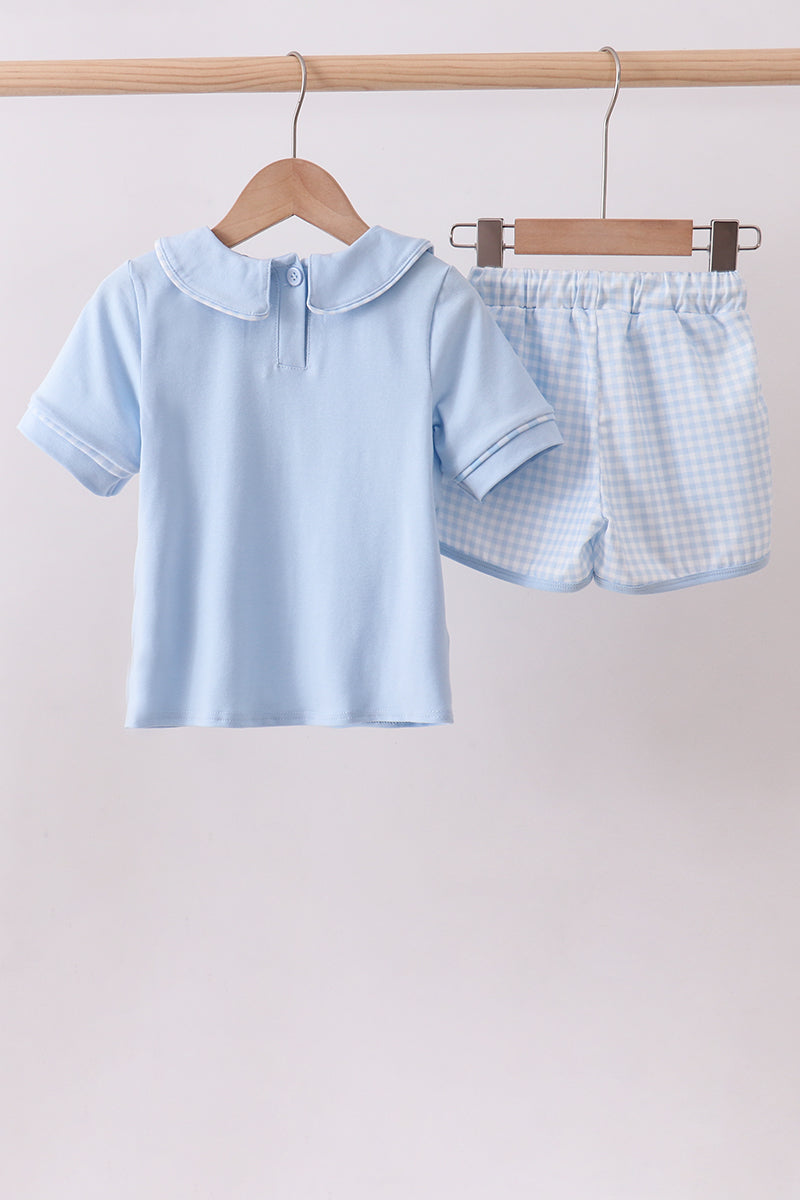 Blue brother smocked shorts set