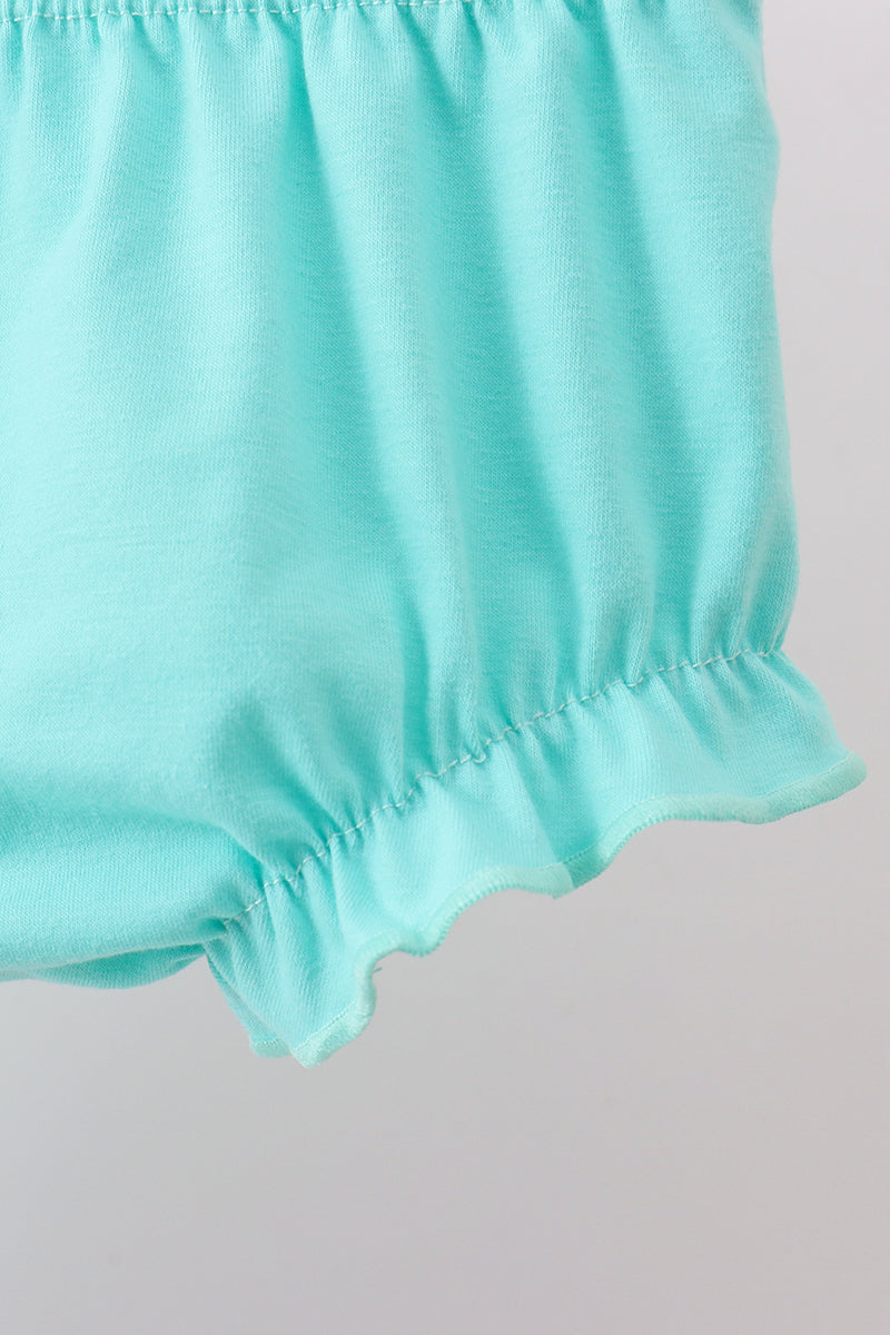 Blue sailboat print ruffle bloomer set