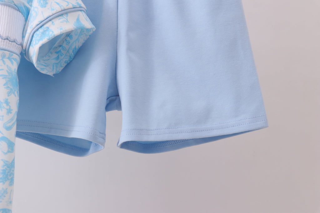 Blue bunny smocked peter pan collar shorts set