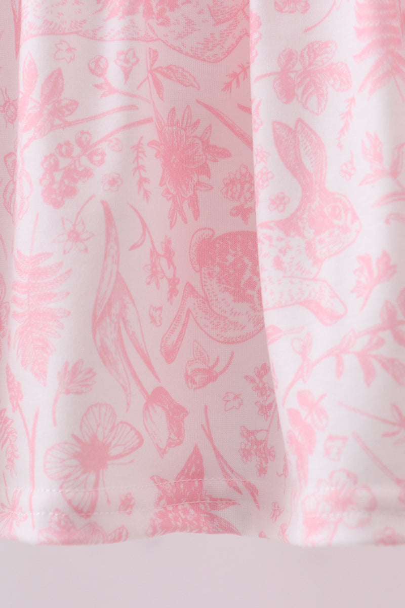 Pink bunny smocked lace collar shorts set