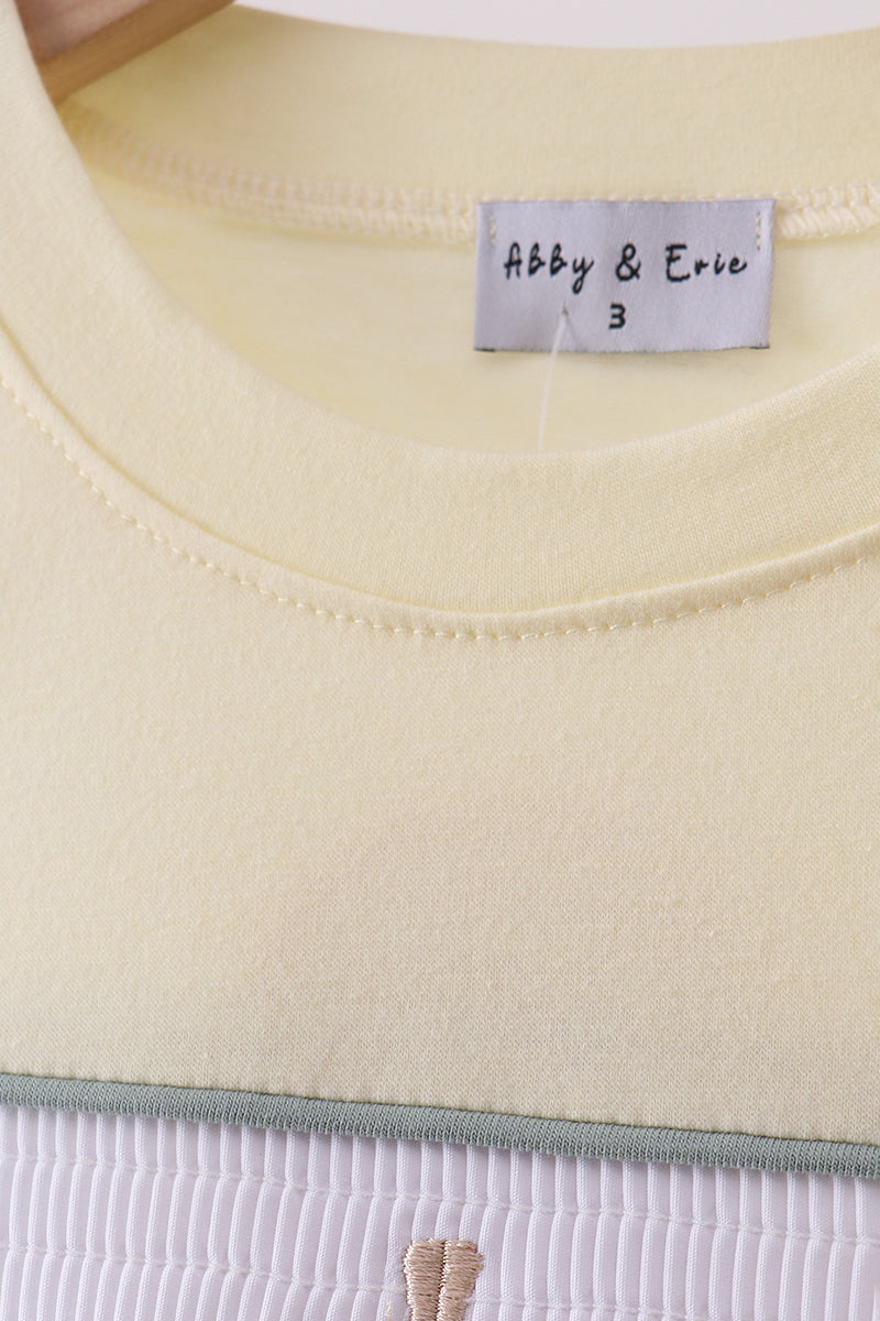 Yellow cross sheep embroidery top