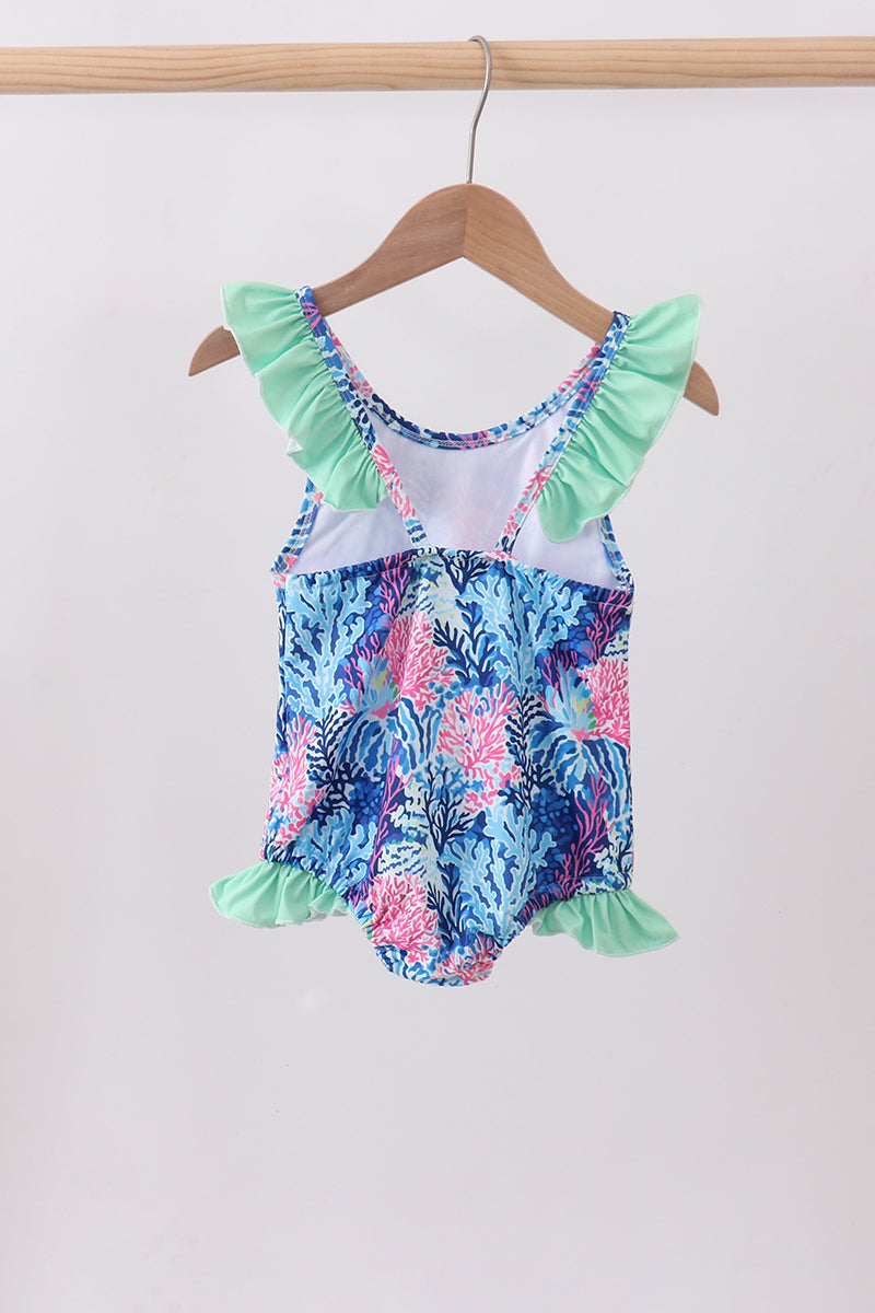 Blue marine creature print swimsuit