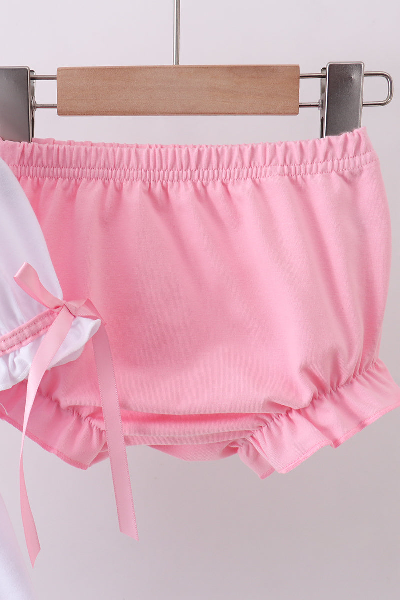 White cross smocked ruffle bloomer set