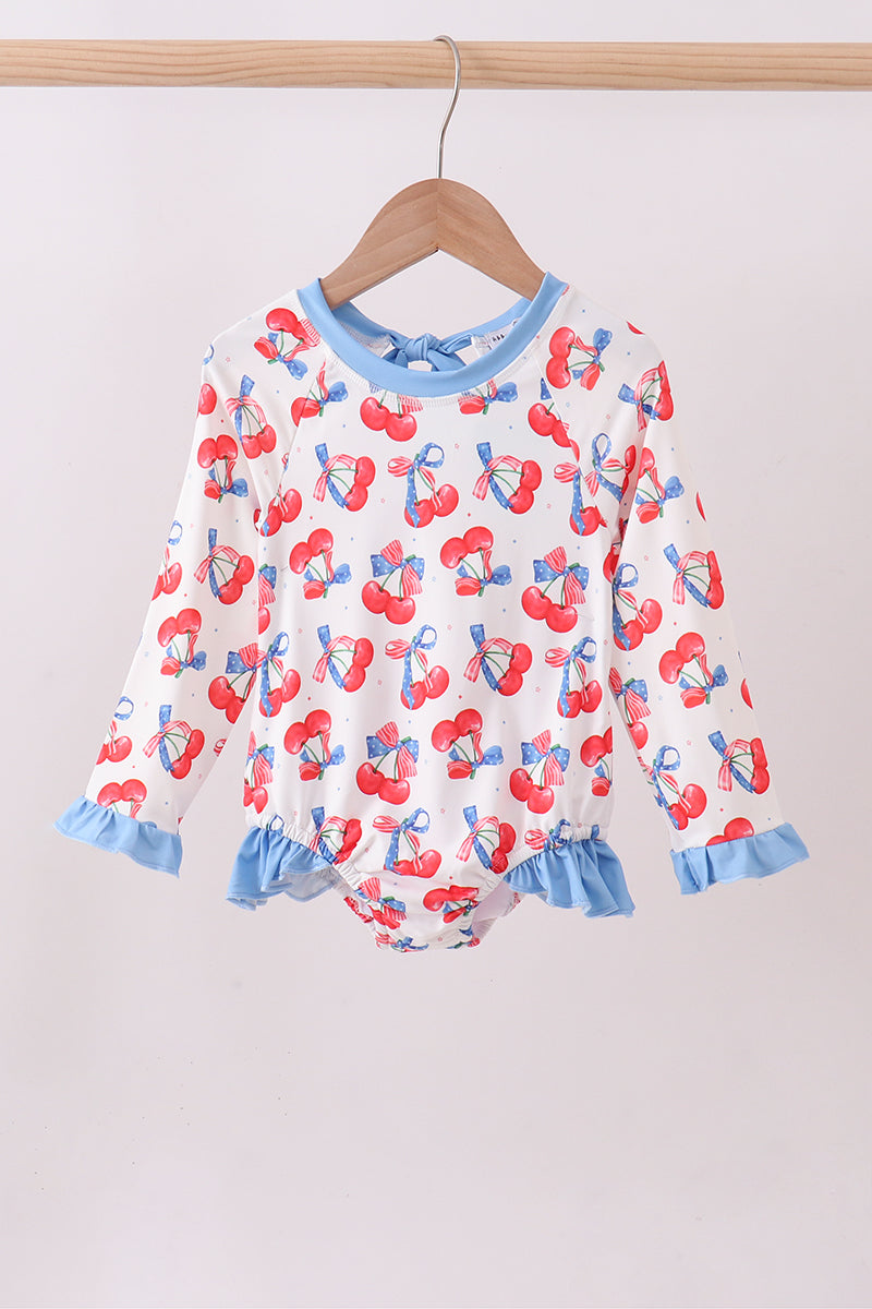 Blue cherry print rashguard