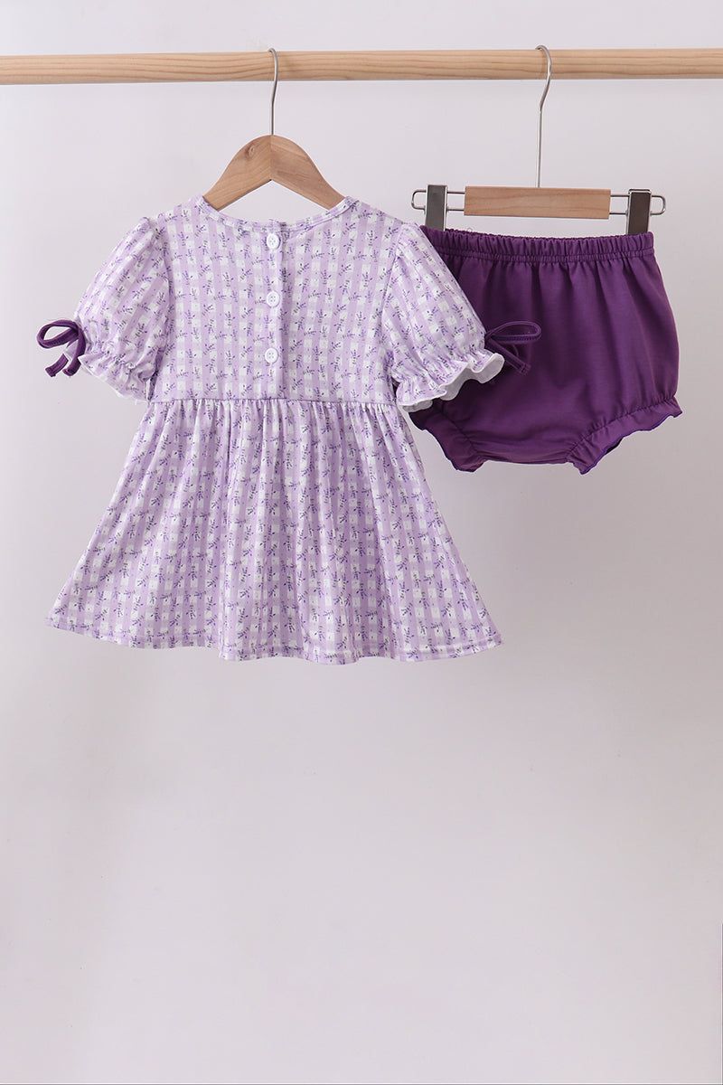 Lavender floral smocked ruffle bloomer set