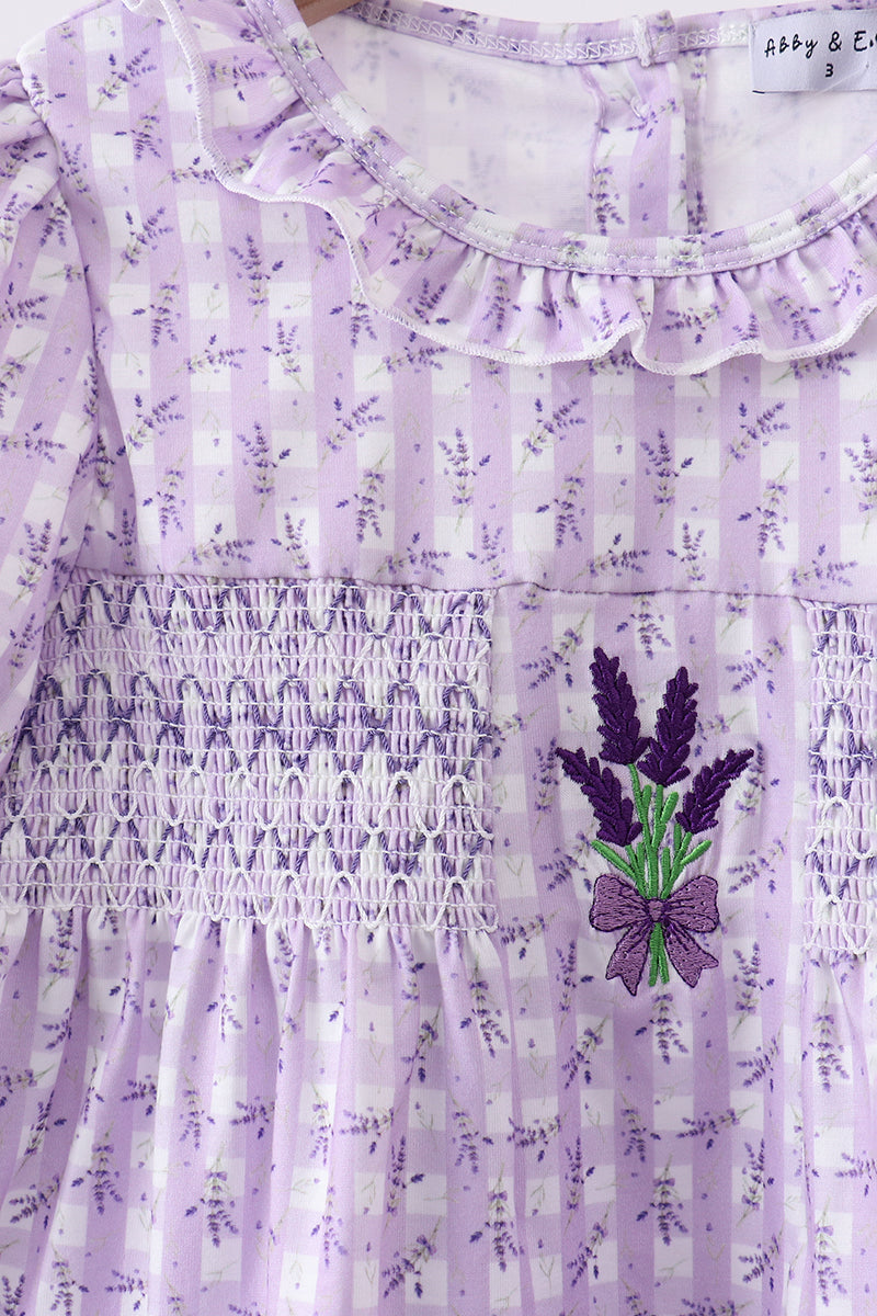 Lavender floral smocked ruffle shorts set