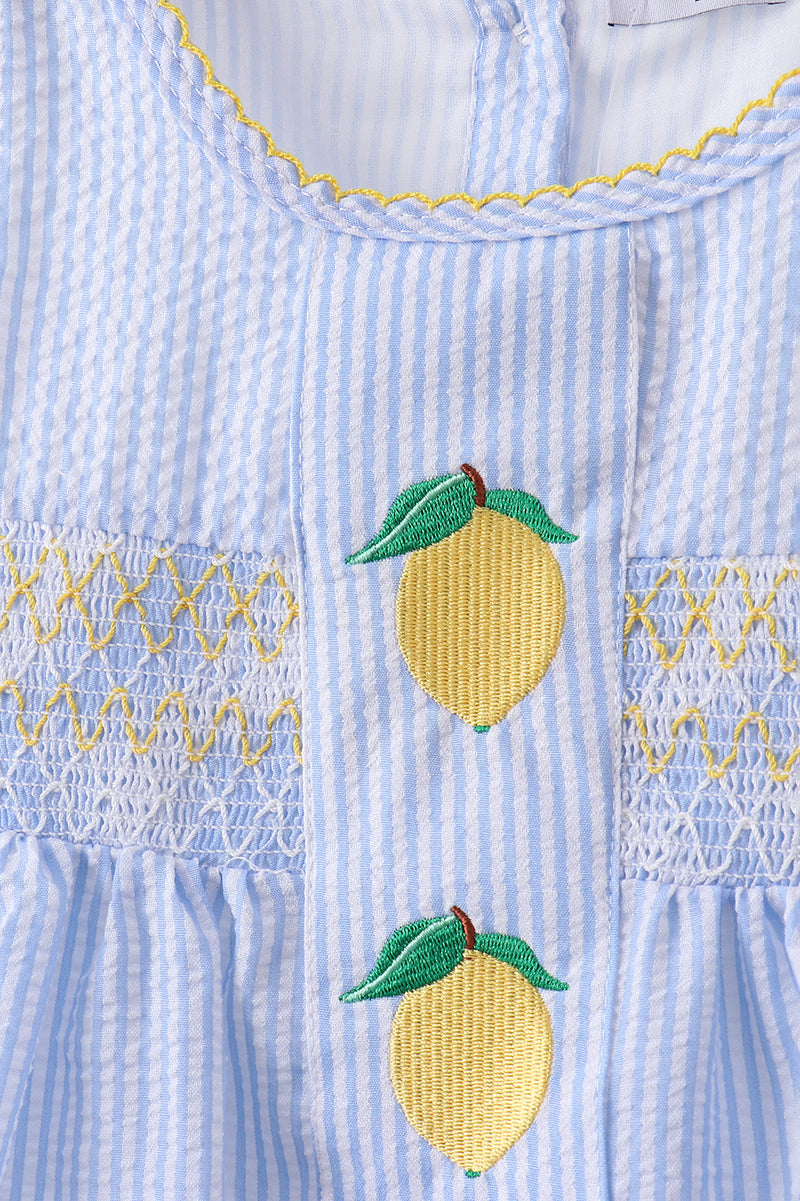 Blue lemon embroidery seersucker bloomer set