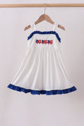 Navy bow applique ruffle dress