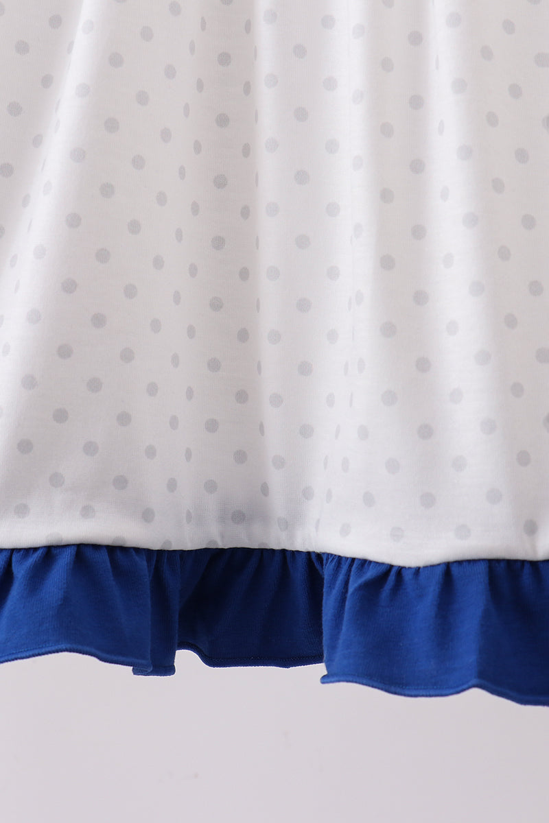Navy bow applique ruffle dress