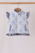 Blue floral ruffle vest