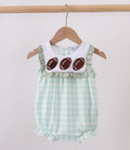 Green football french knot gingham ruffle bubble