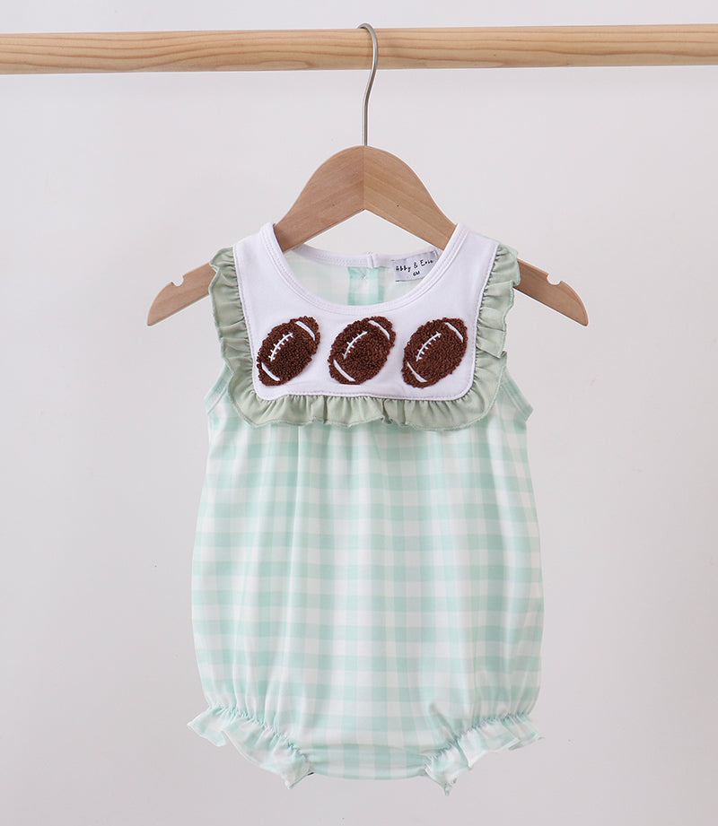 Green football french knot gingham ruffle bubble