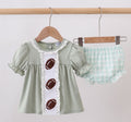 Green football french knot gingham bloomer set