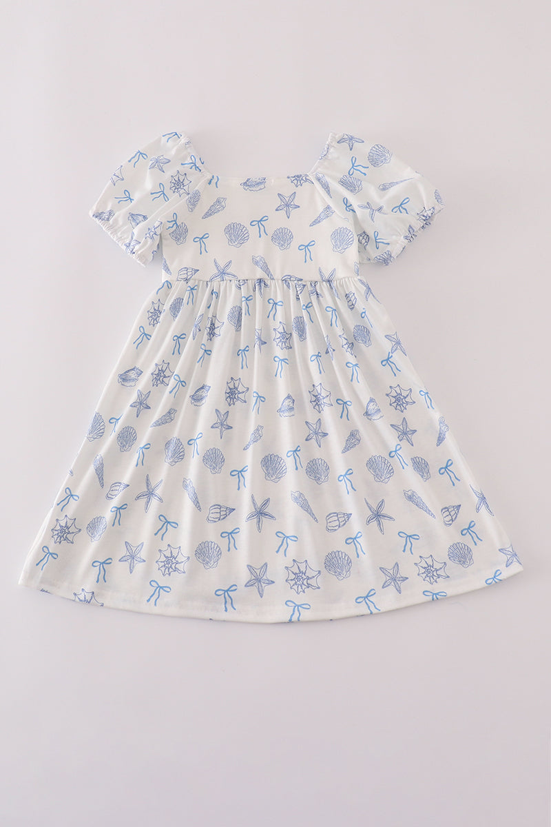 Blue seashell bow mom&me dress