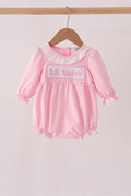 Pink Lil sister embroidery ruffle bubble