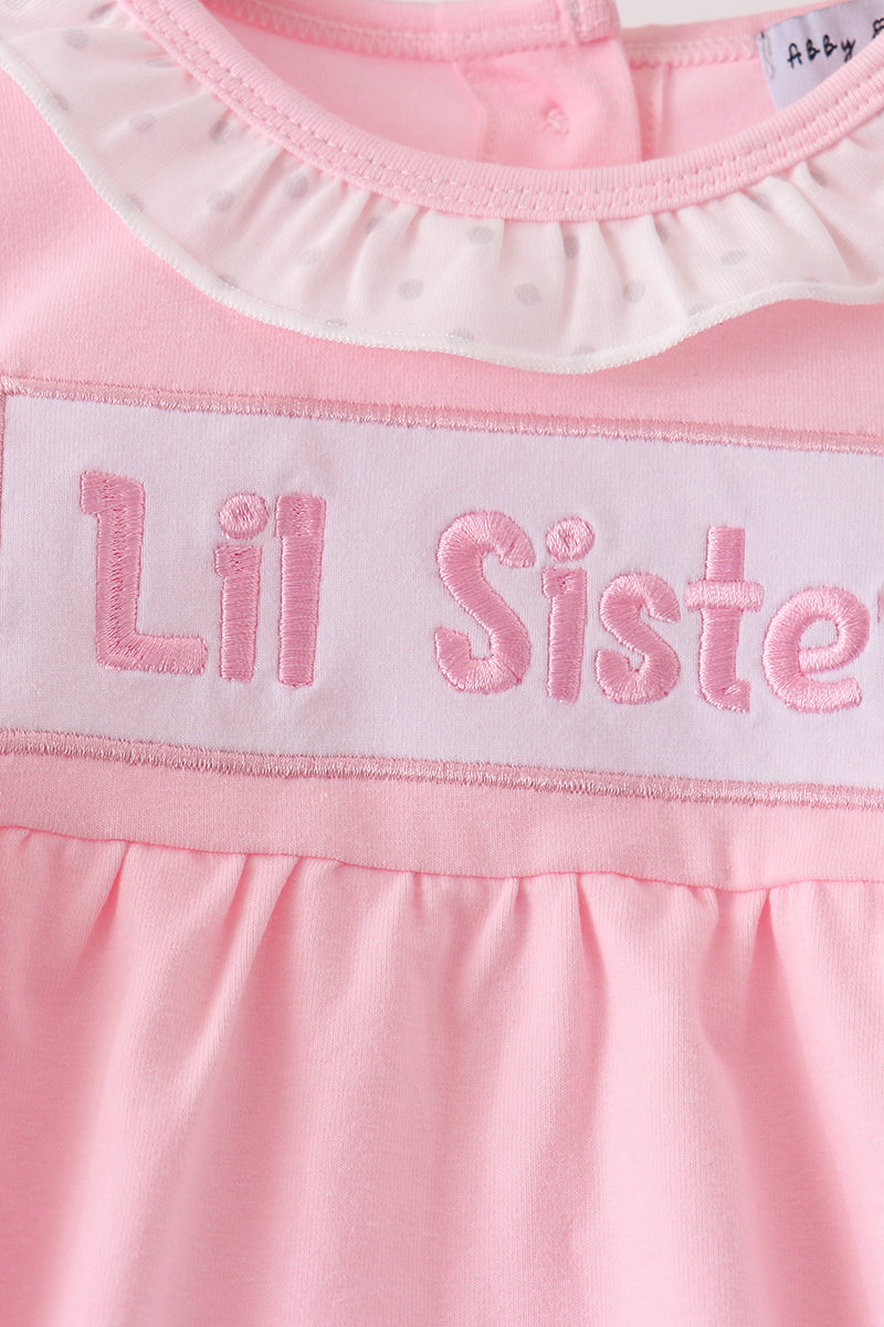 Pink Lil sister embroidery ruffle bubble