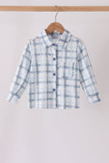Blue plaid button down shirt