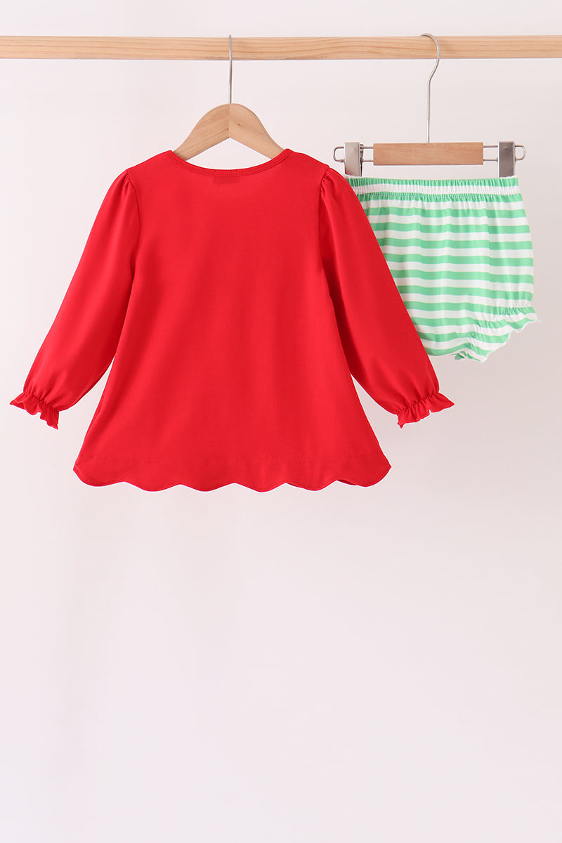Red Gingerbread Tree Embroidery Bloomer Set