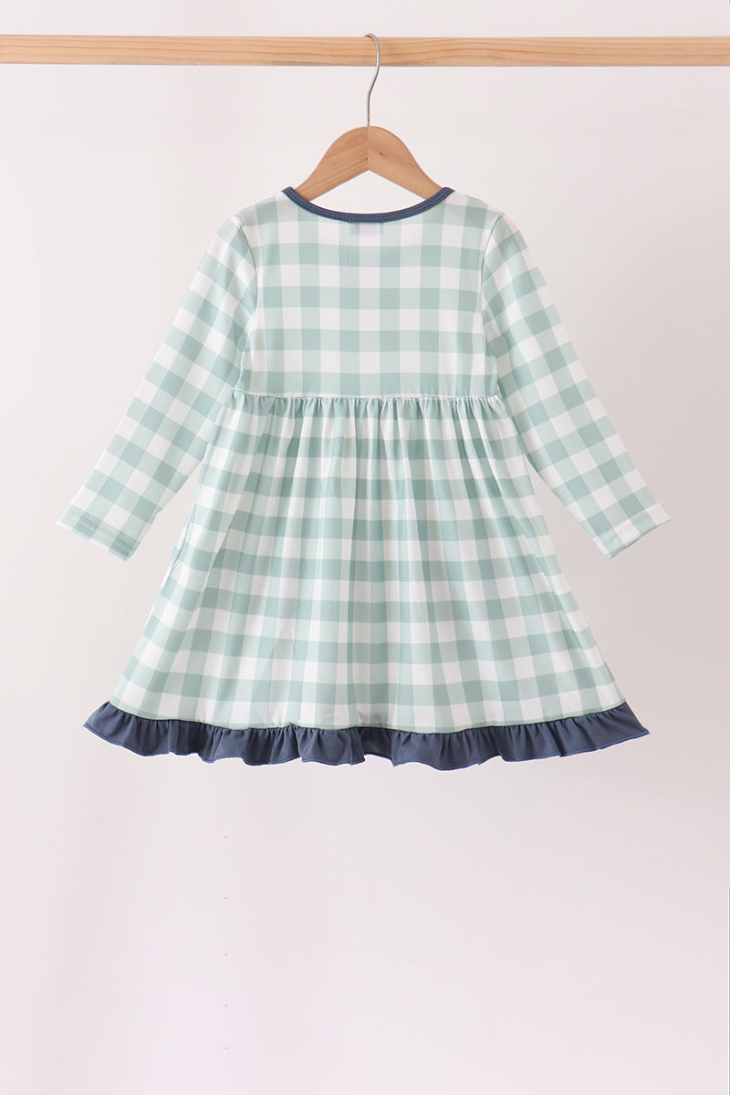 Sage Turkey Embroidery Gingham Dress