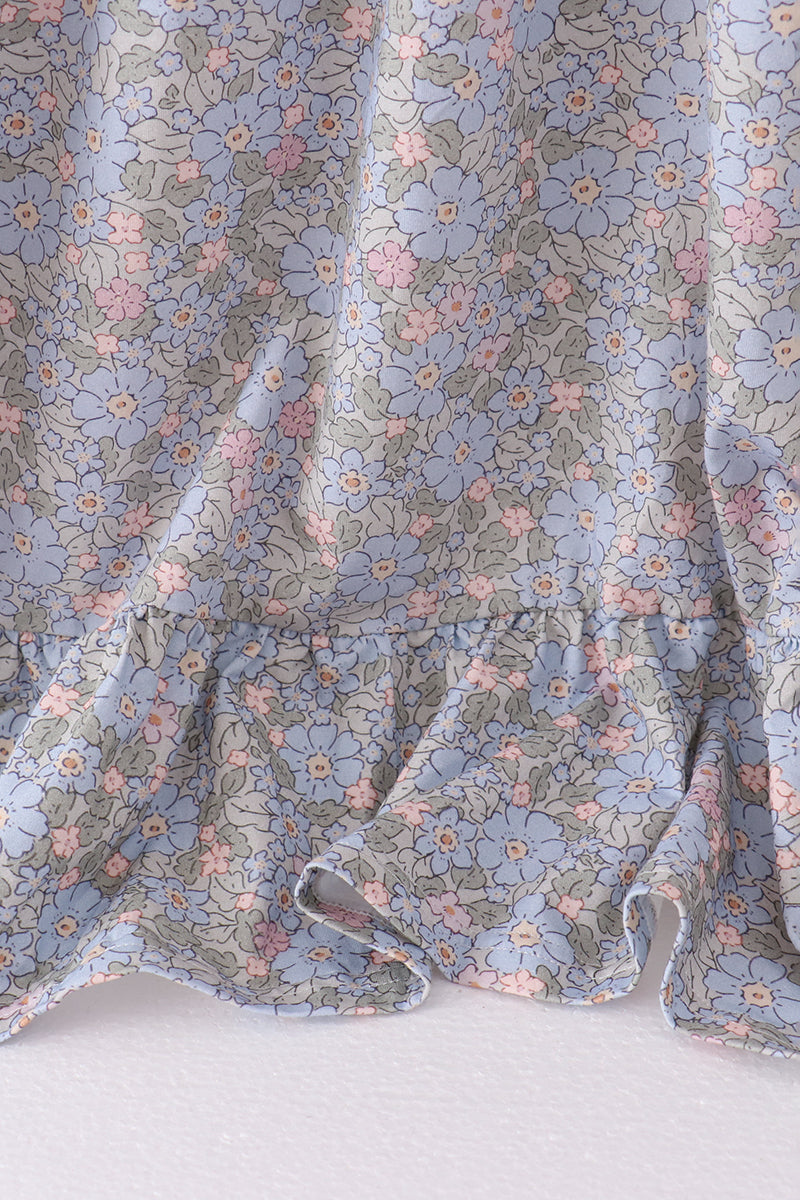 Blue Floral Ruffle Mom Dress