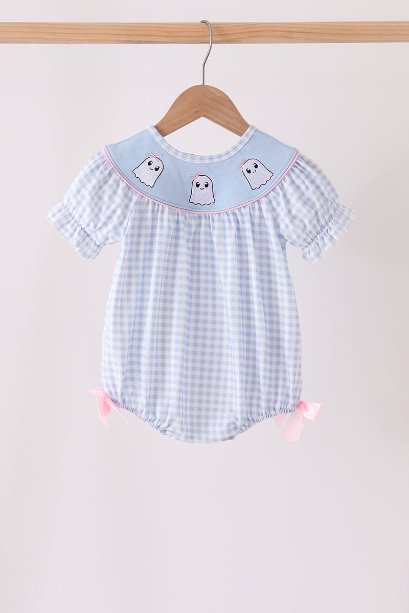 Blue ghost embroidery gingham bubble