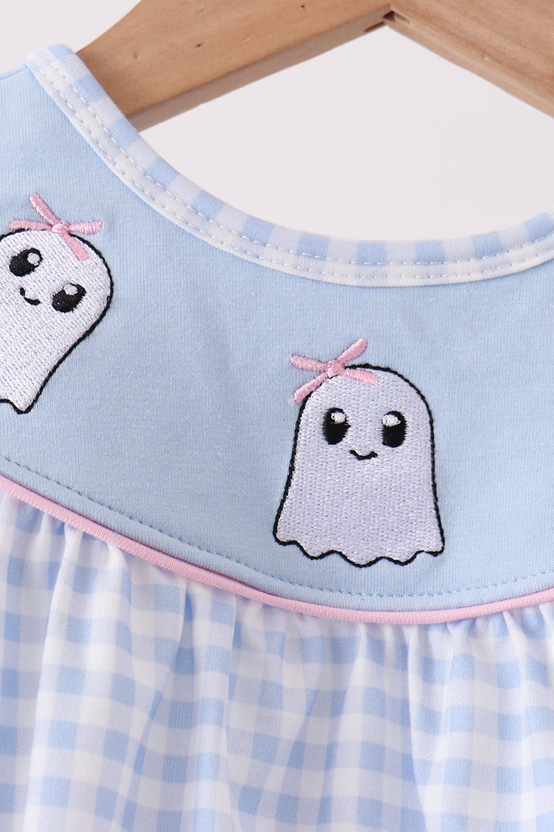 Blue ghost embroidery gingham bubble