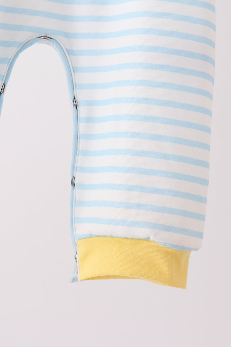 Blue Excavator Applique Stripe Romper