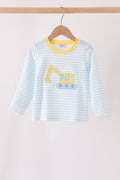 Blue Excavator Applique Stripe Top