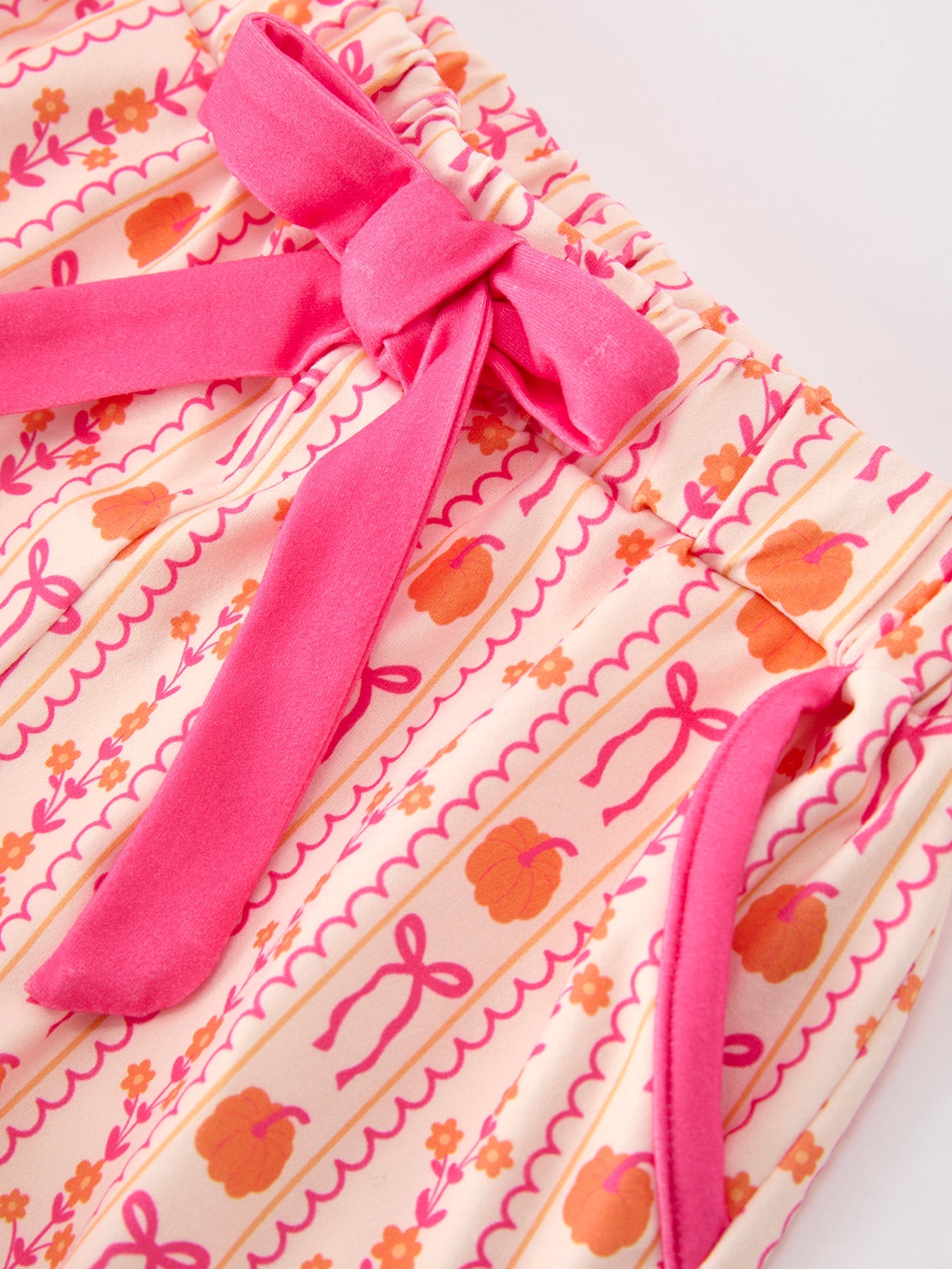Halloween Thanksgiving Pumpkin Bow Girls Pajama Set