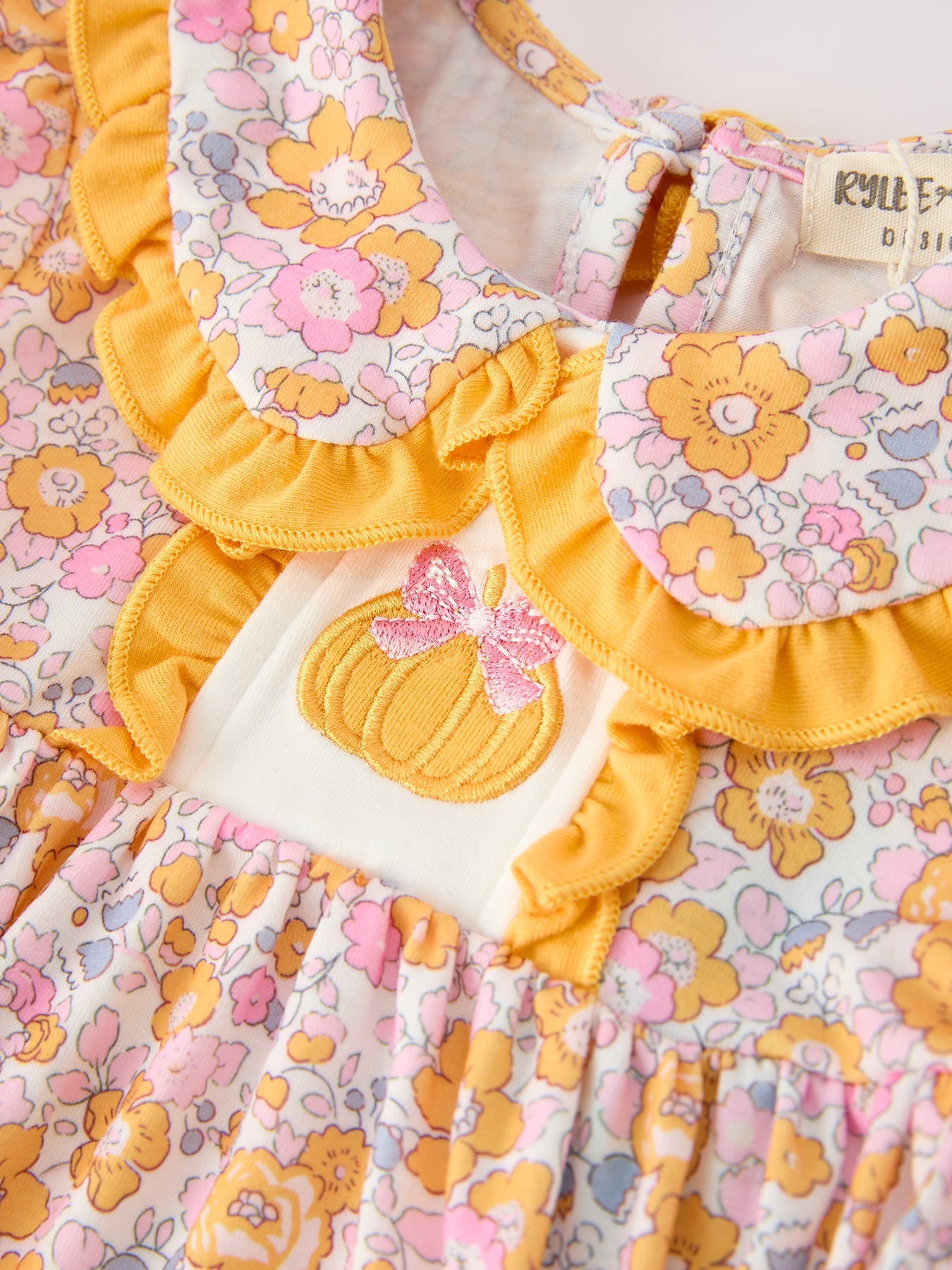 Halloween Pumpkin Floral Baby Bubble Romper