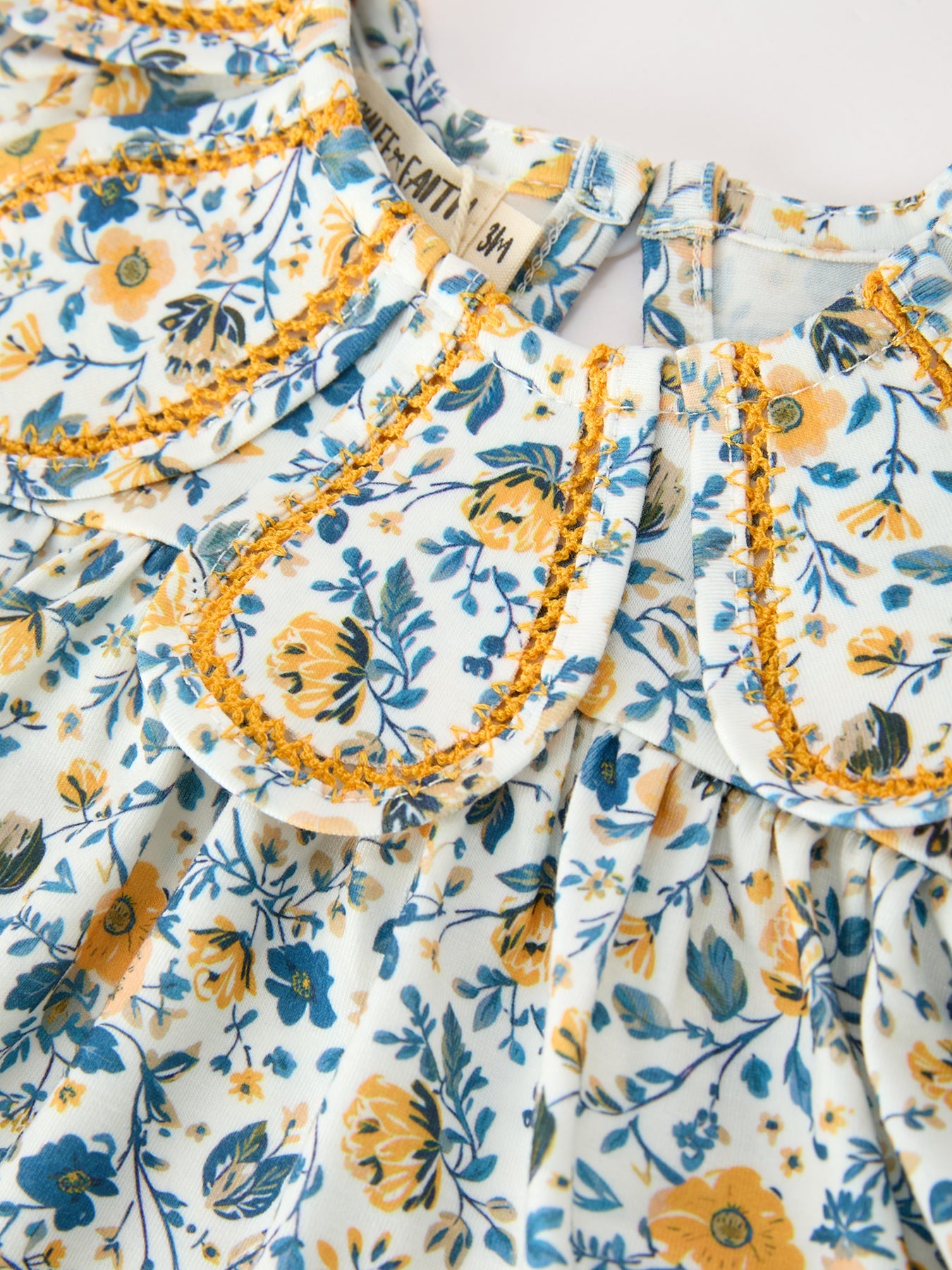 Floral Girls Outfit Set Yellow Puff Sleeve Top Bloomers Set