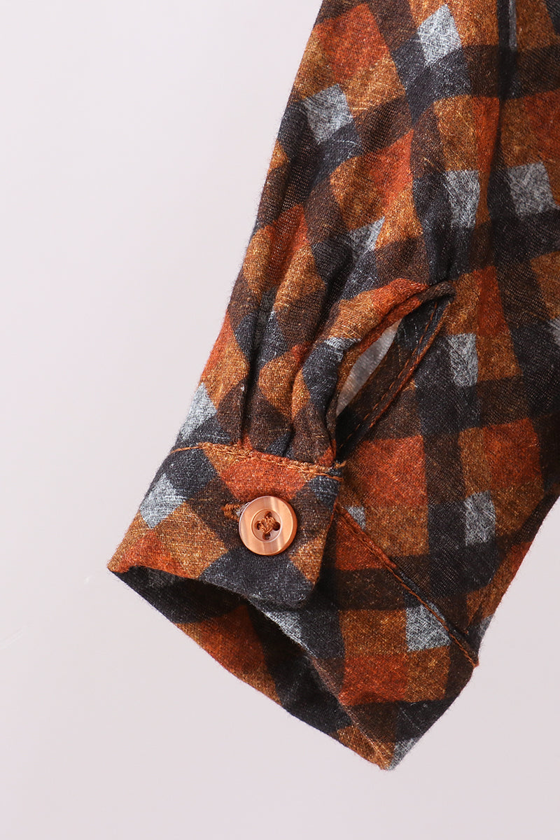 Premium brown plaid button down muslin shirt