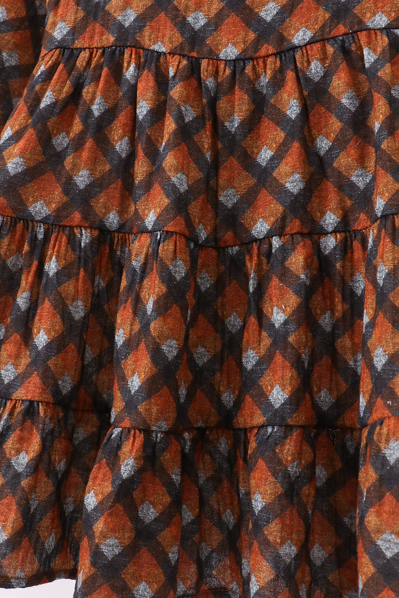 Premium brown plaid muslin dress
