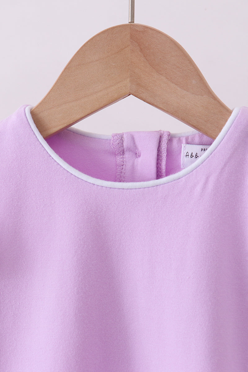Purple flutter sleeve scalloped top