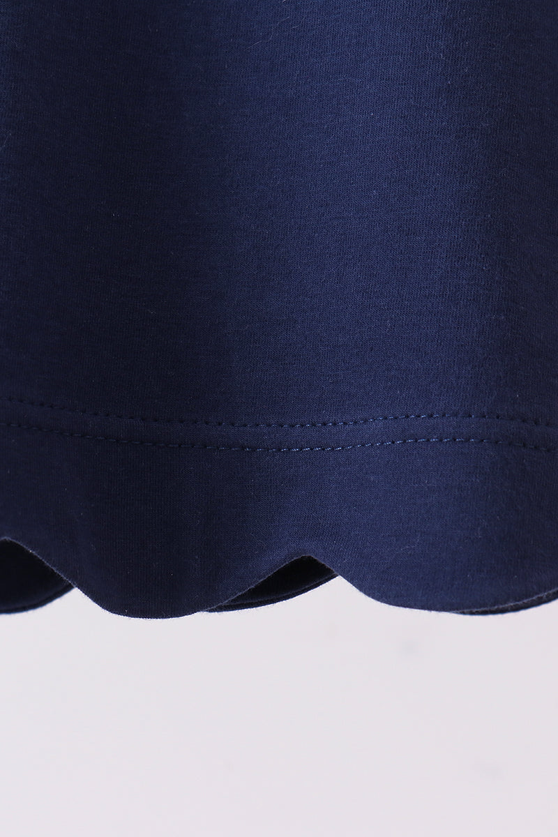 Navy flutter sleeve scalloped top