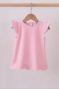 Pink flutter sleeve scalloped top