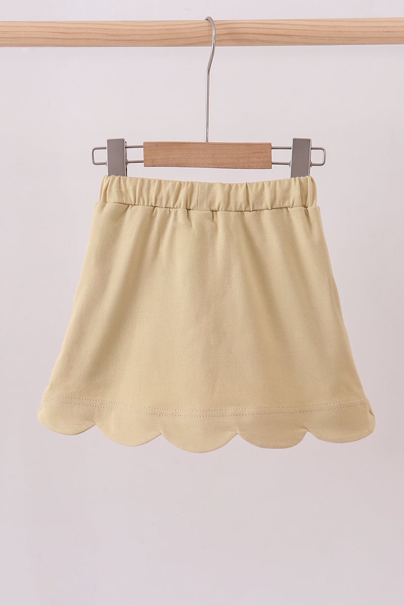 Khaki scallop hem bow skort