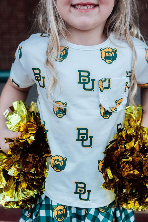 Baylor White Bear Ruffle Pocket Tee