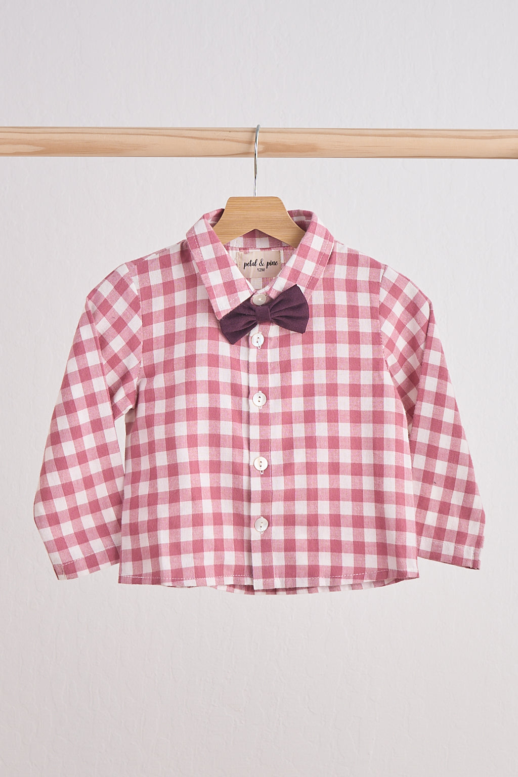 Pink gingham boy flannel button down shirt