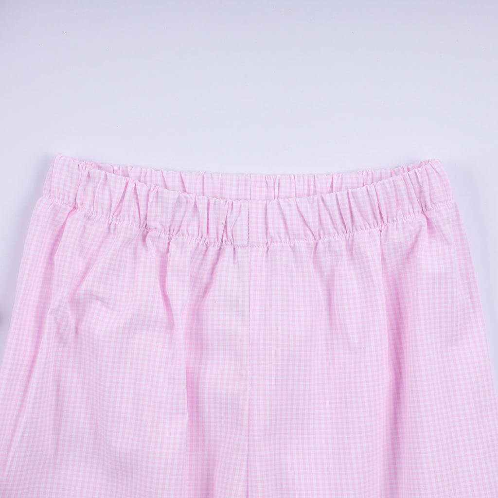 Pink christmas tree hand smocked ruffle pants set