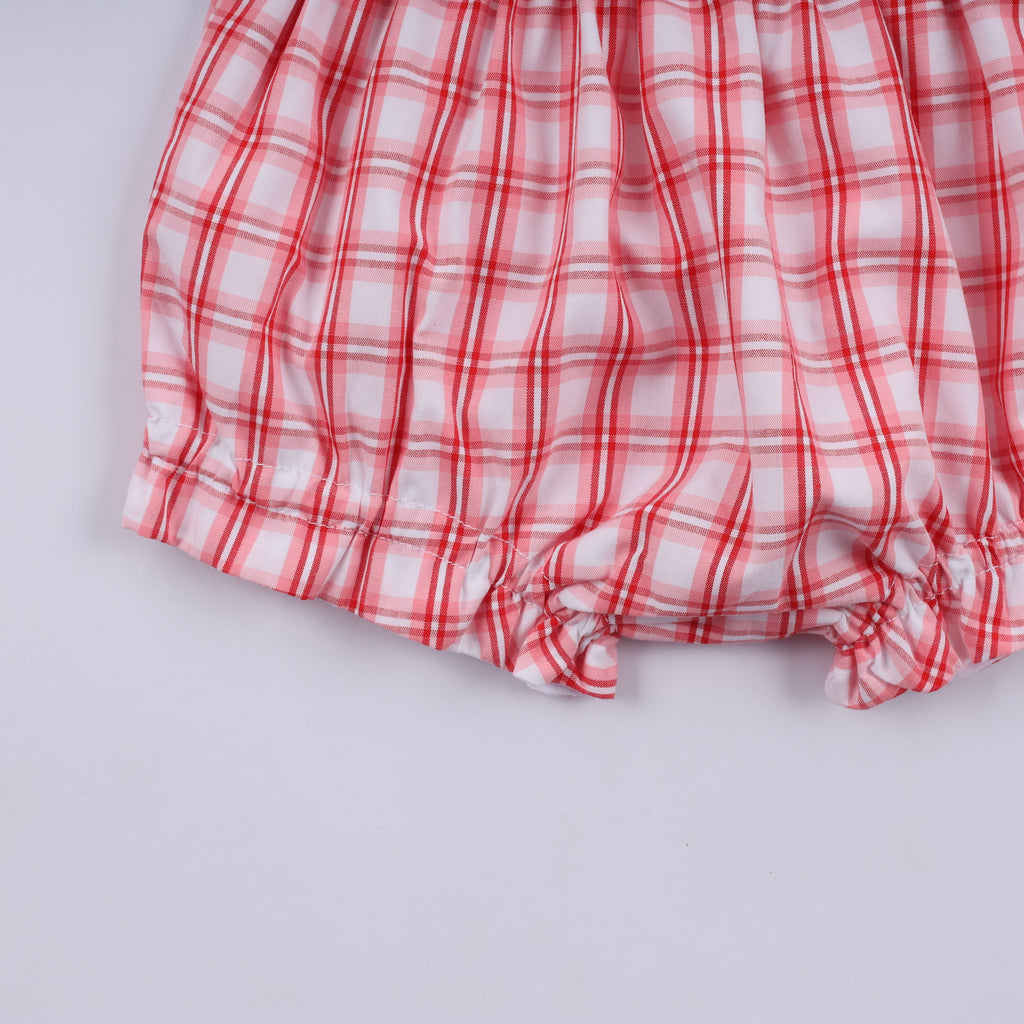 Red christmas santa claus hand smocked plaid bloomer set