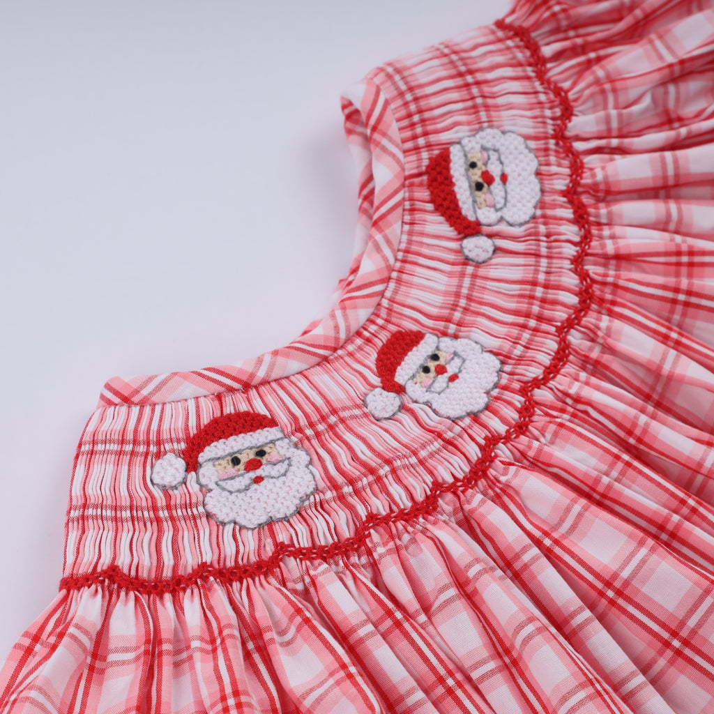 Red christmas santa claus hand smocked plaid bloomer set