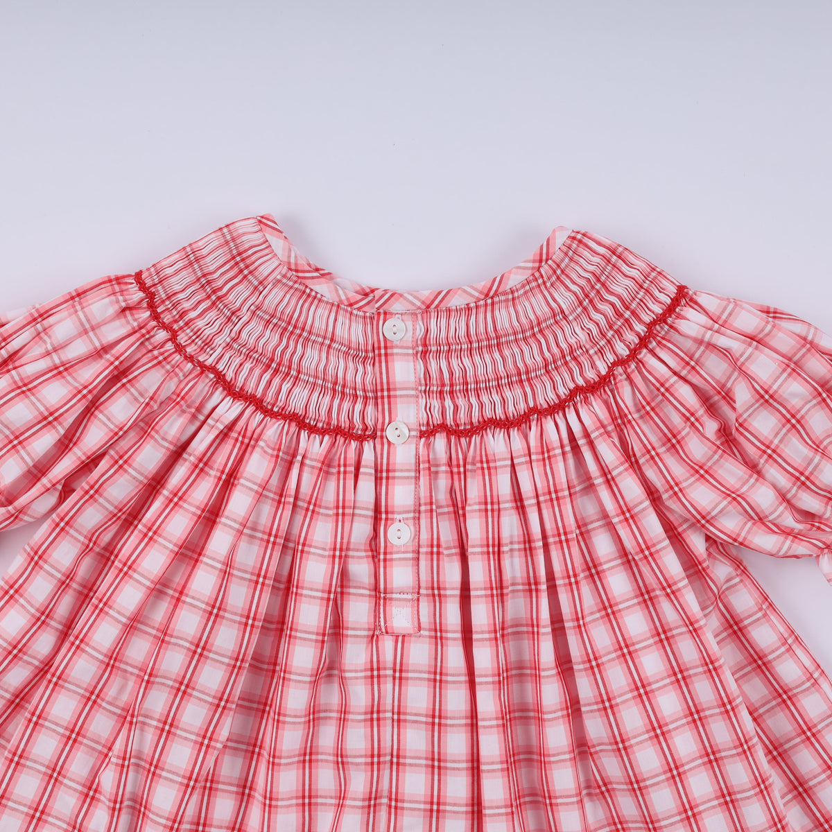 Red christmas santa claus hand smocked plaid ruffle pants set