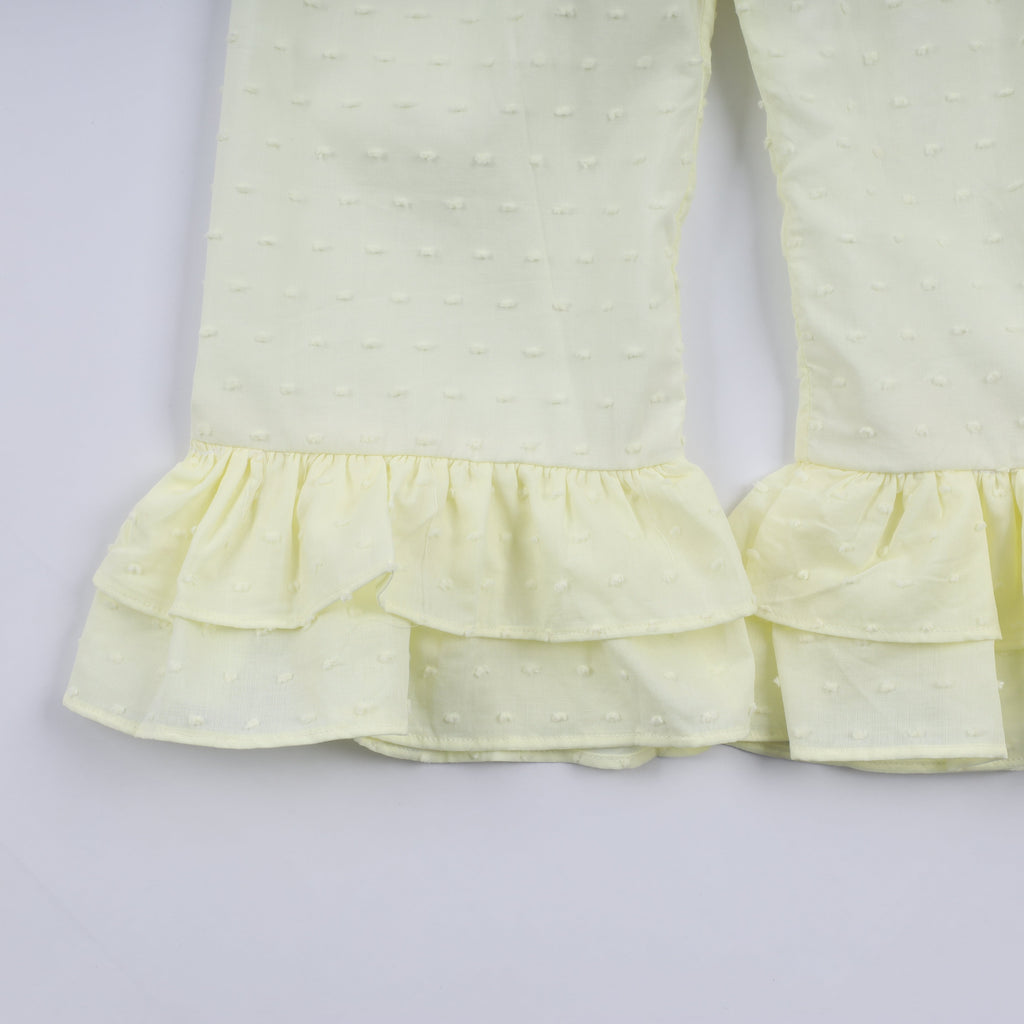 Mustard character hand smocked ruffle pants set