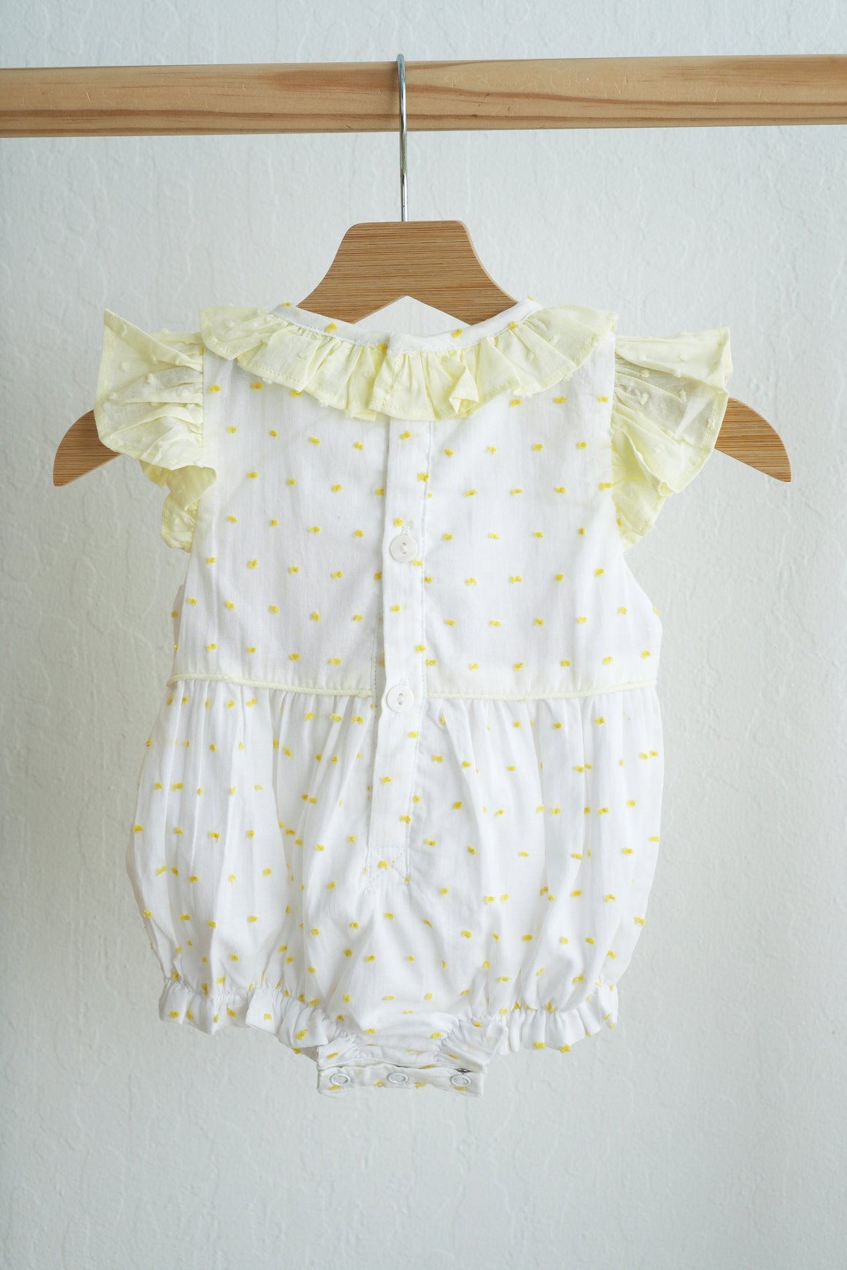 Mustard character hand smocked ruffle bubble