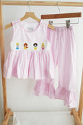 Pink princess hand smocked plaid ruffle pants set