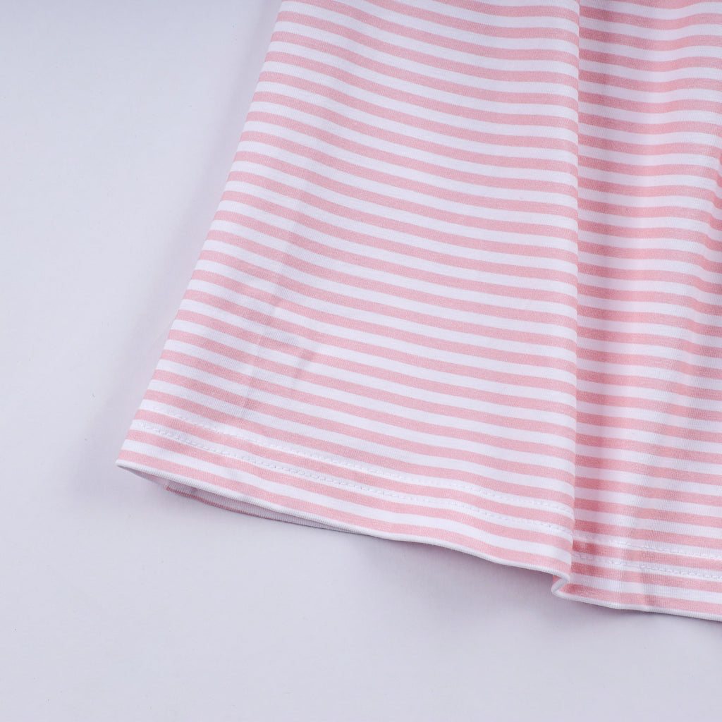 Pink candy cane bow hand smocked ruffle dress