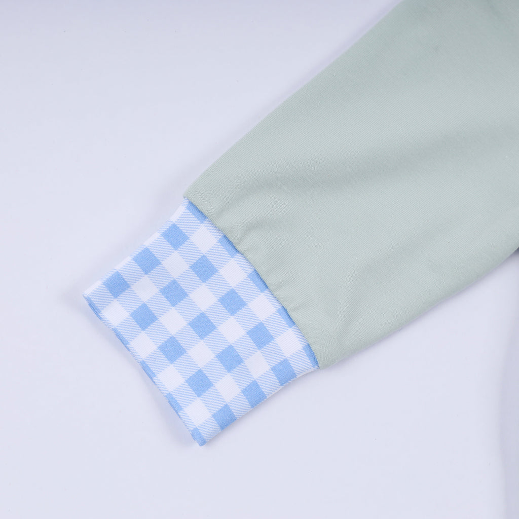 Sage cow hand smocked bubble
