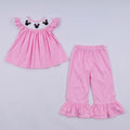 Pink character hand smocked dot ruffle pants set